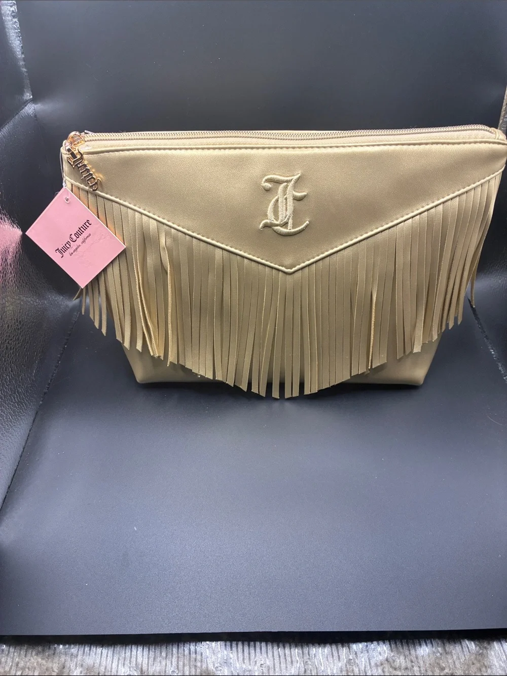 Juicy Couture Beige Fringe Clutch with Logo